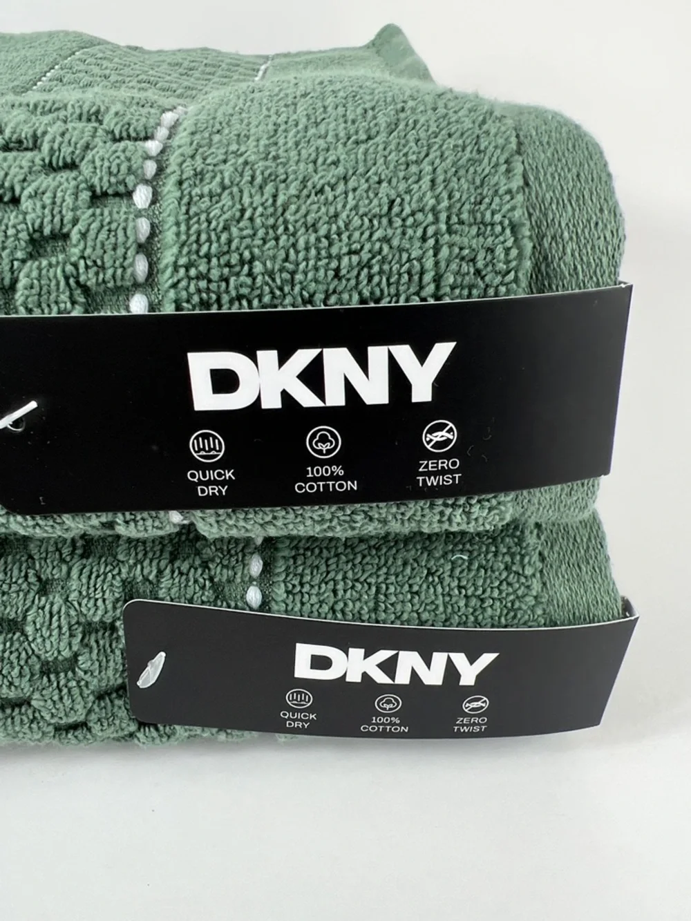 DKNY Sage Green Textured Cotton Bath Towels - Set of 2 NEW
